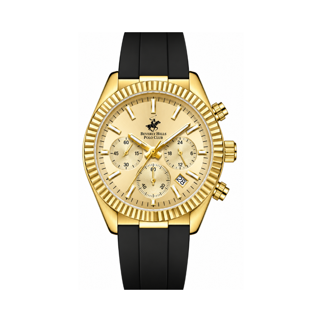 Beverly Hills Polo Club Men's Gold Dial Black Silicone Strap Quartz Multifunction Watch BP3836X.111
