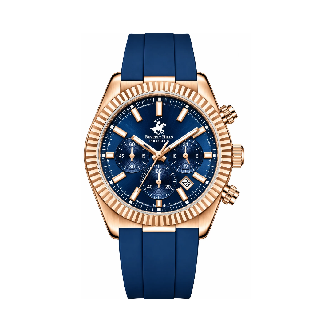 Beverly Hills Polo Club Men's Blue Dial Rose Gold & Silver Stainless Steel Quartz Watch BP3836X.499