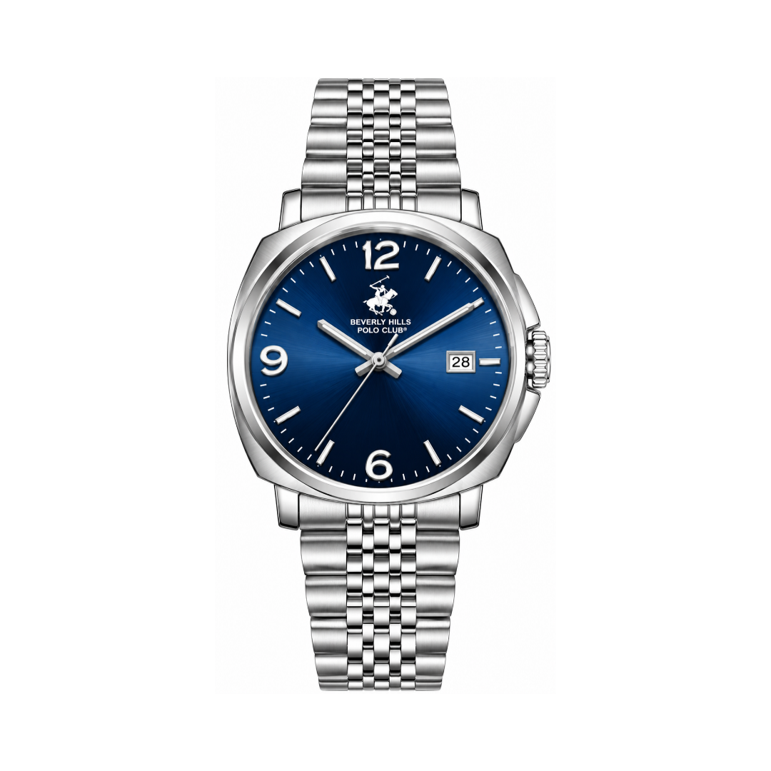 Beverly Hills Polo Club Men's Dark Blue Dial Silver Stainless Steel Quartz Date Watch BP3928X.390