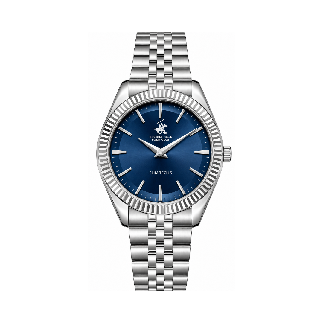 Beverly Hills Polo Club Men's Blue Dial Silver Stainless Steel Quartz Watch BP3830X.390