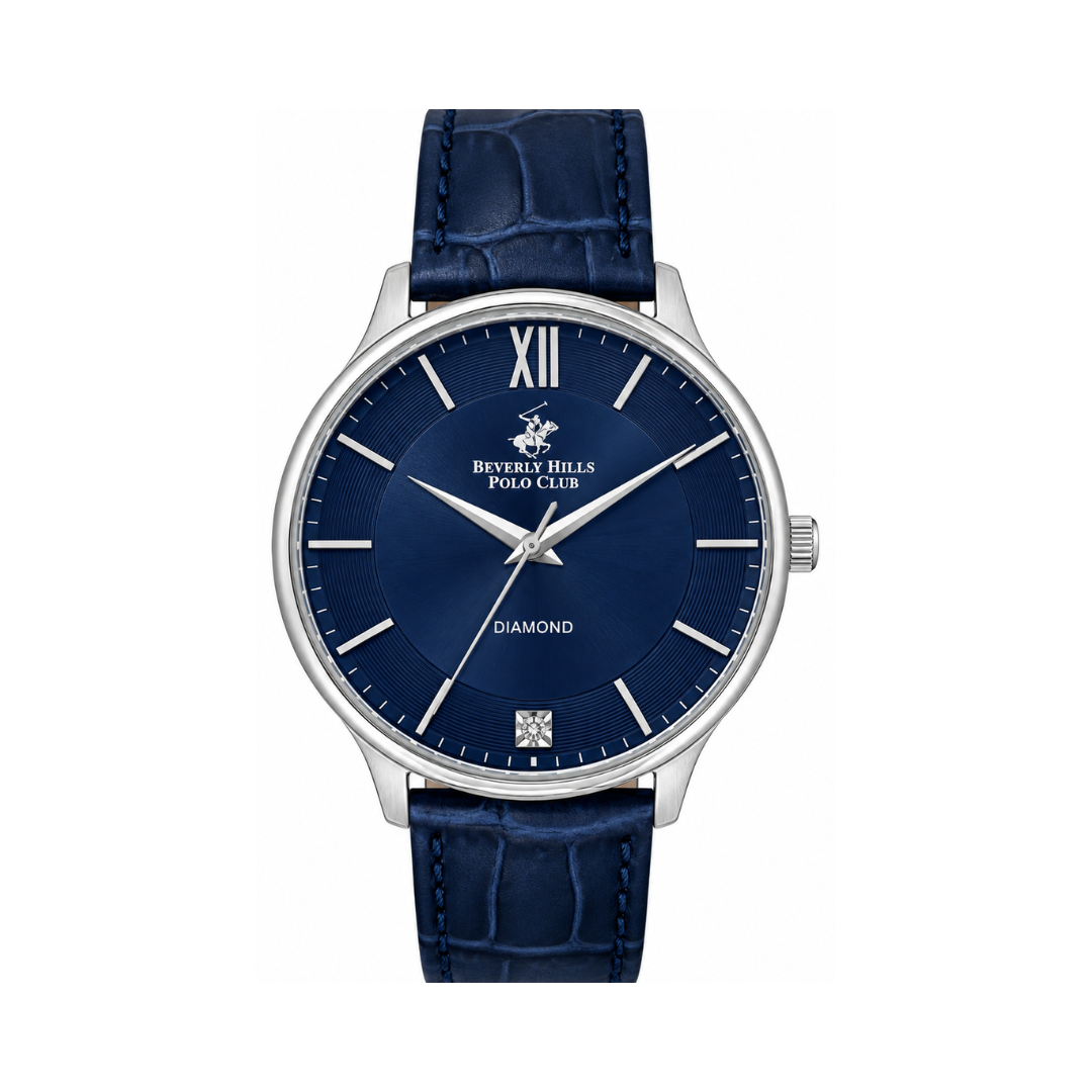Beverly Hills Polo Club Men's Dark Blue Leather Strap Watch BP3308X.399