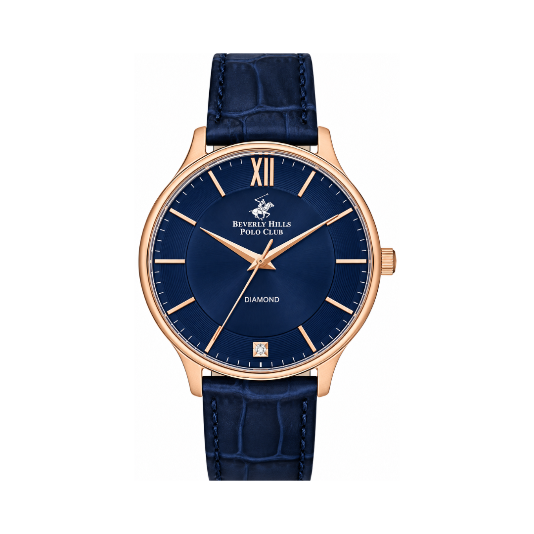Beverly Hills Polo Club Men's Dark Blue Leather Strap Watch BP3308X.499