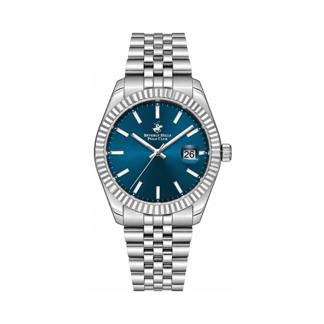 Beverly Hills Polo Club Men's Blue Dial Silver Stainless Steel Quartz Watch BP3018X.370