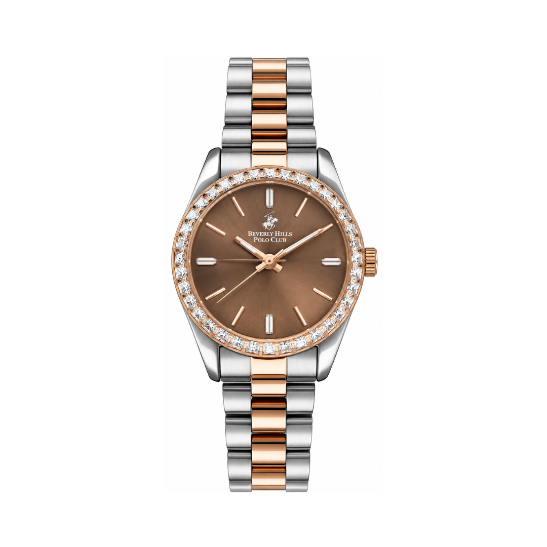Beverly Hills Polo Club Polo Women's Brown Dial Silver Rose Gold Stainless Steel Quartz Watch BP3171C.540
