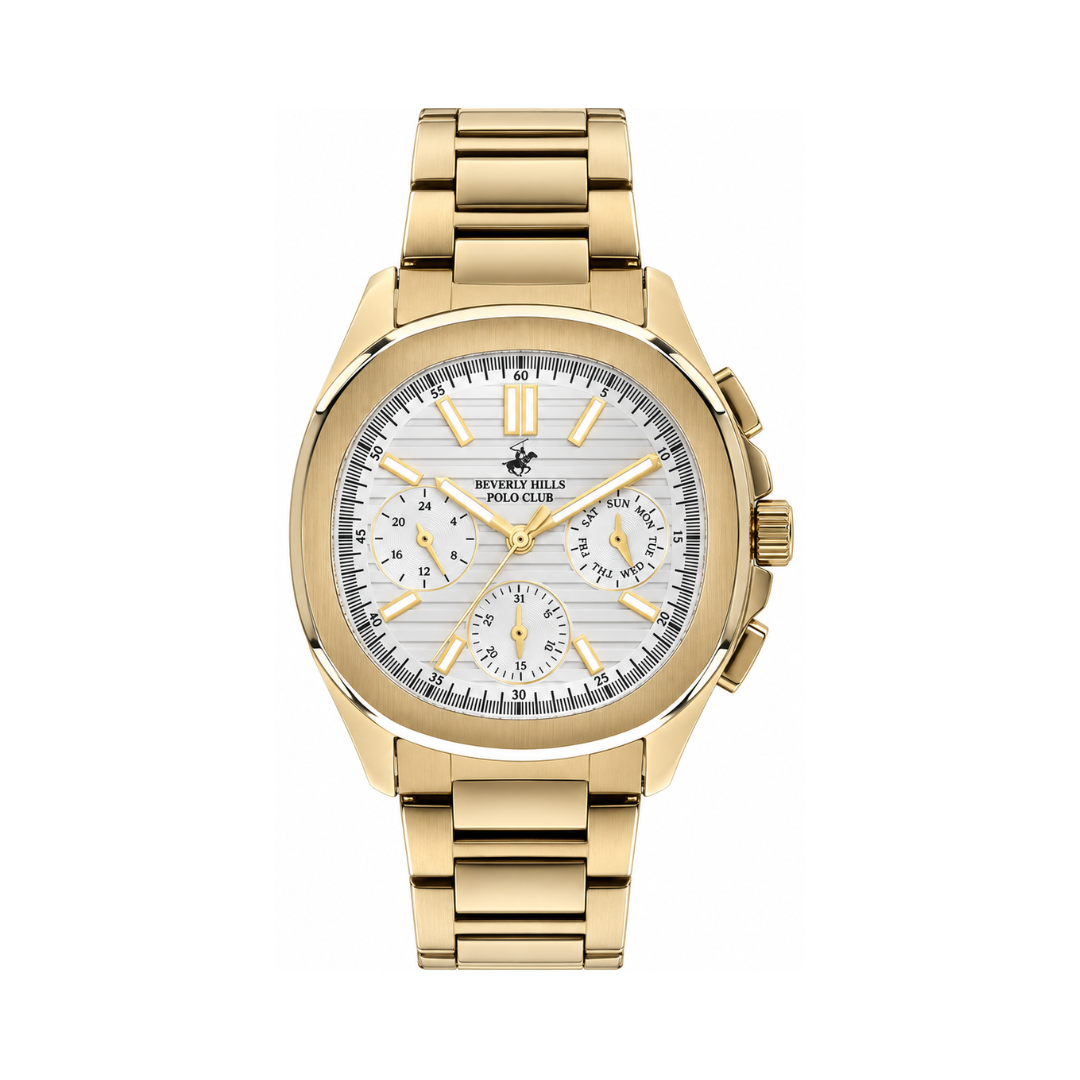 Beverly Hills Polo Club Multifunction Men's White Dial Gold Stainless Steel Quartz Chronograph Watch BP3212X.130