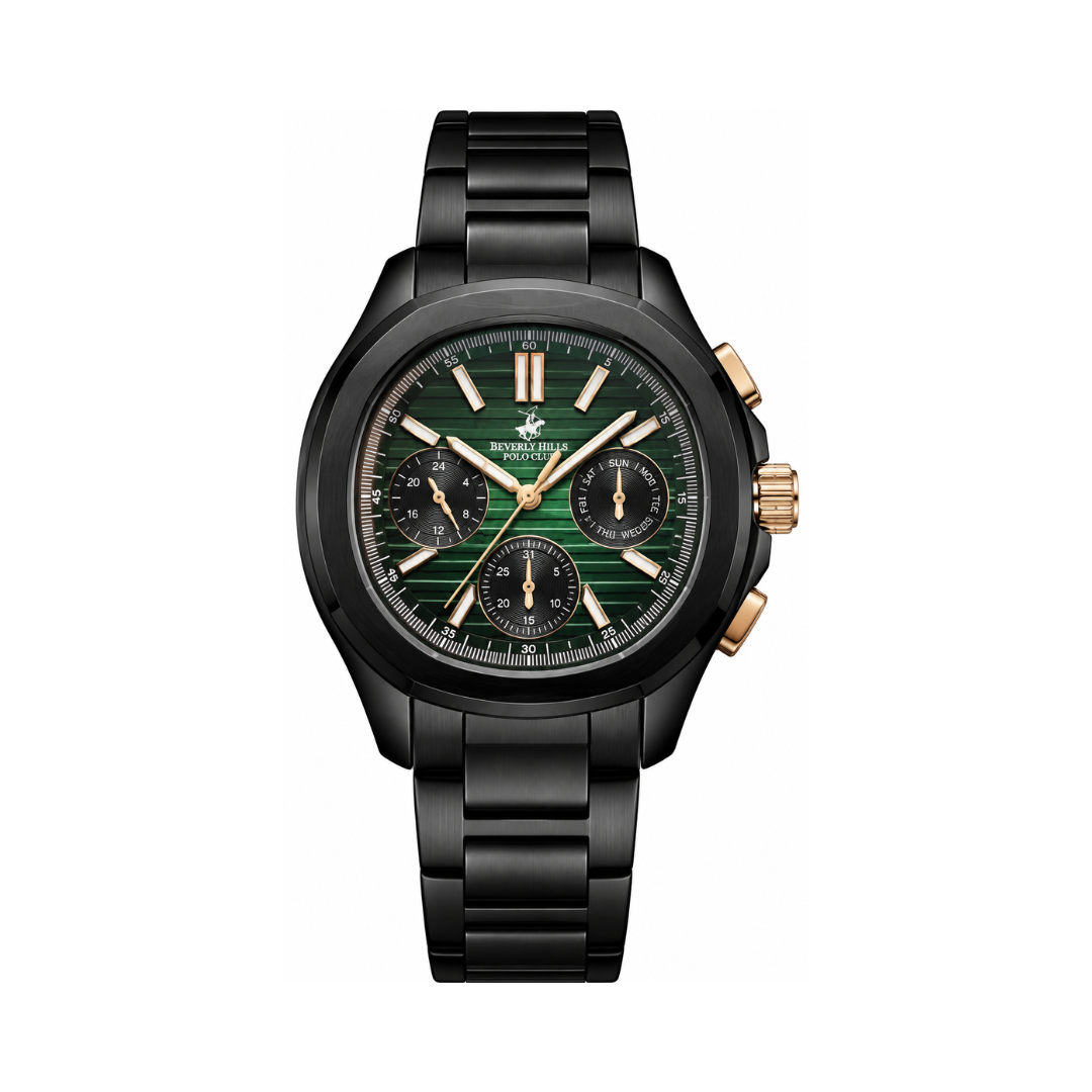 Beverly Hills Polo Club Summer 24 Men's Green Dial Black Stainless Steel Quartz Multifunction Watch BP3212X.671