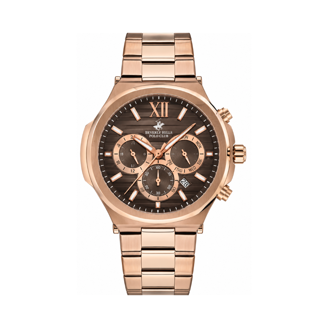 Beverly Hills Polo Club Multifunction Men's Dark Brown Dial Rose Gold Stainless Steel Quartz Watch BP3216X.470