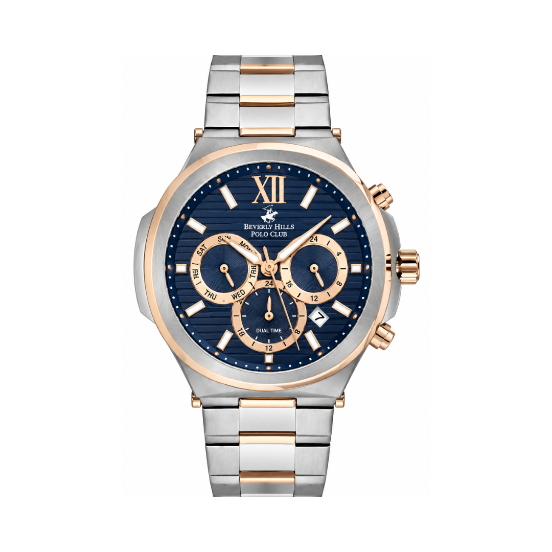 Beverly Hills Polo Club Multifunction Men's Dark Blue Dial Rose Gold Stainless Steel Quartz Watch BP3216X.470