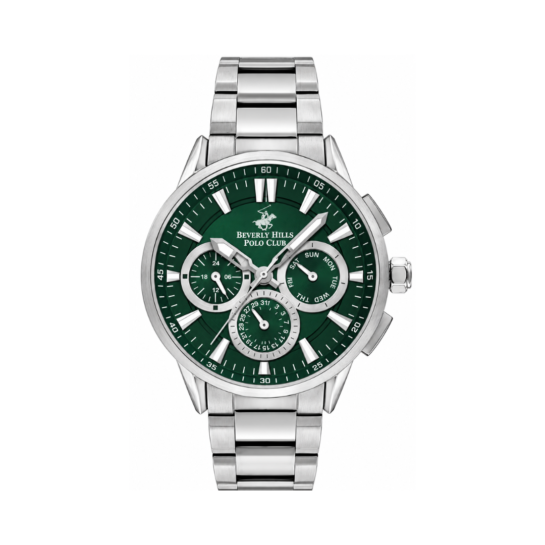 Beverly Hills Polo Club Polo Men's Green Dial Silver Stainless Steel Quartz Multifunction Watch BP3220X.370