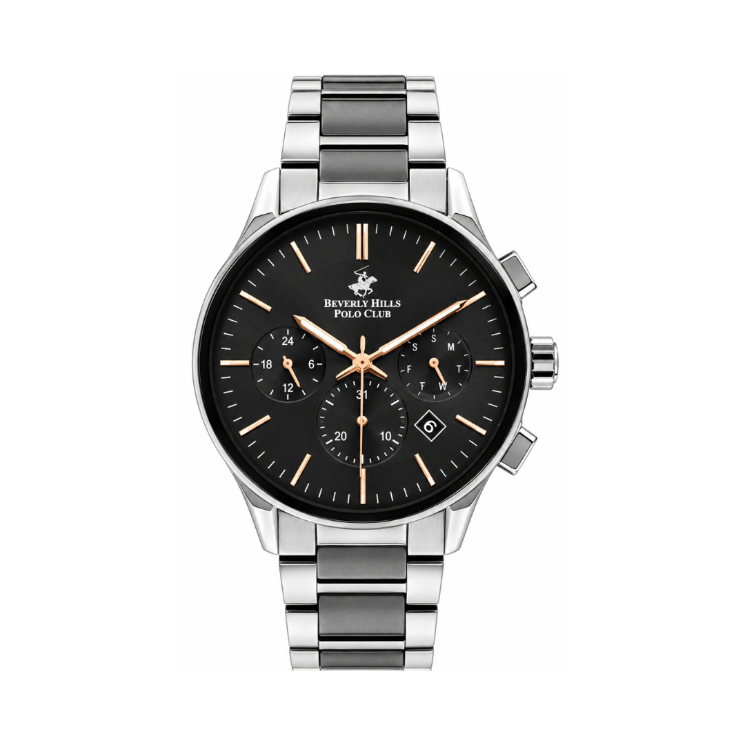 Beverly Hills Polo Club Polo Men's Black Dial Silver Stainless Steel Quartz Chronograph Watch BP3223X.350