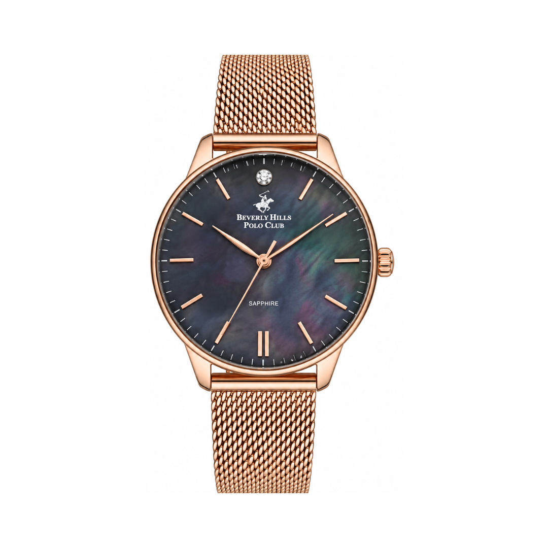 Beverly Hills Polo Club Diamond Women's Black MOP Dial Rose Gold Stainless Steel Quartz Watch BP3231X.450