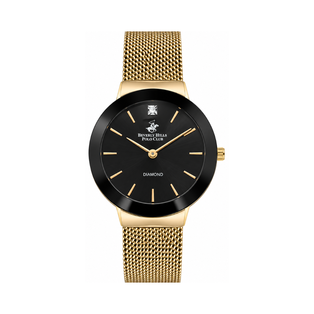 Beverly Hills Polo Club Women's Black Dial Gold Stainless Steel Watch BP3246X.150