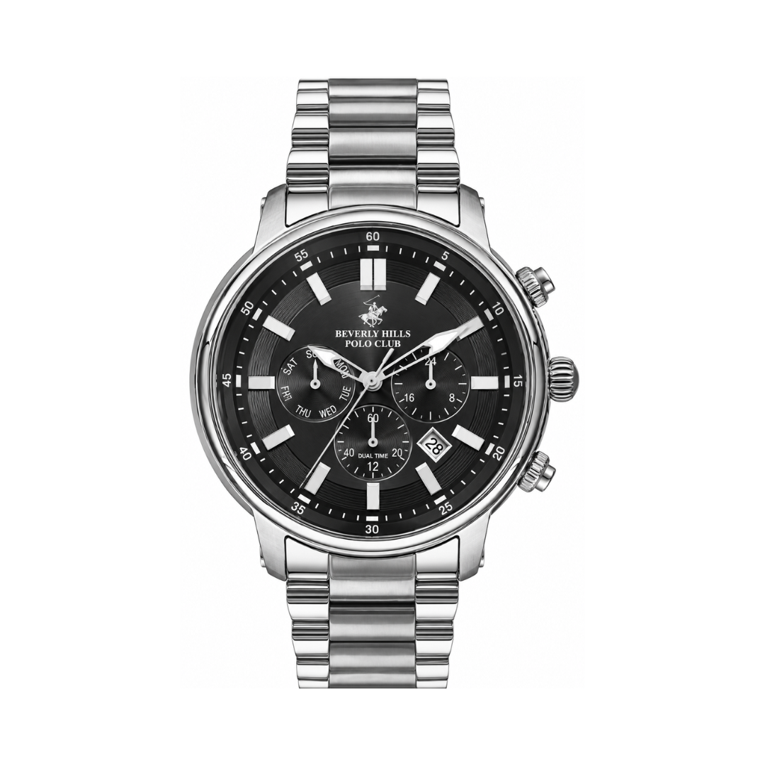 Beverly Hills Polo Club Men's Gun Black Sunray Dial Stainless Steel Multifunction Watch BP3254X.350