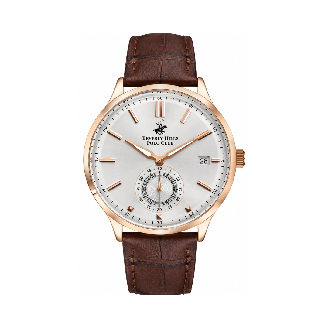 Beverly Hills Polo Club Men's Silver Sunray Dial Brown Leather Multifunction Watch BP3260X.432