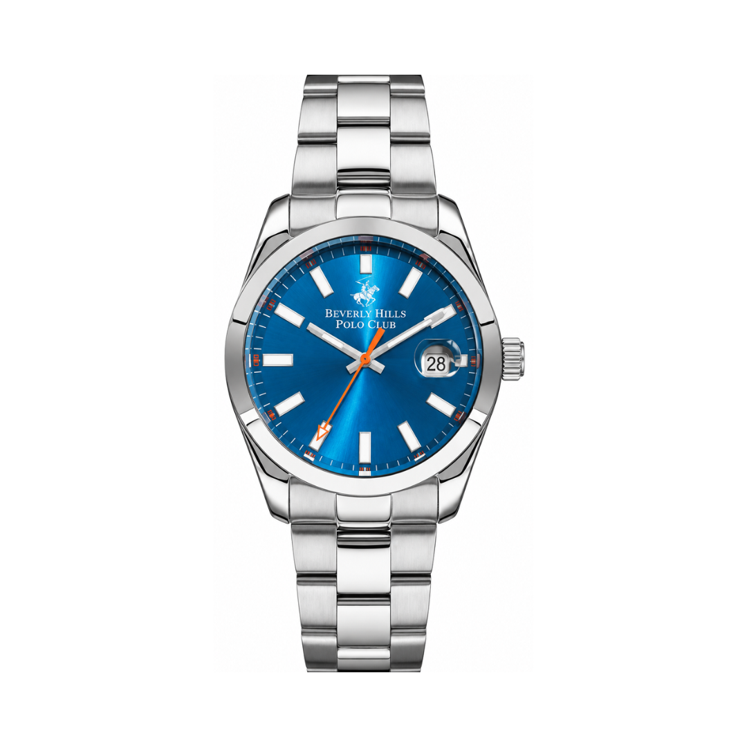 Beverly Hills Polo Club Men's Blue Sunray Brush Dial Stainless Steel Date Watch BP3288X.390