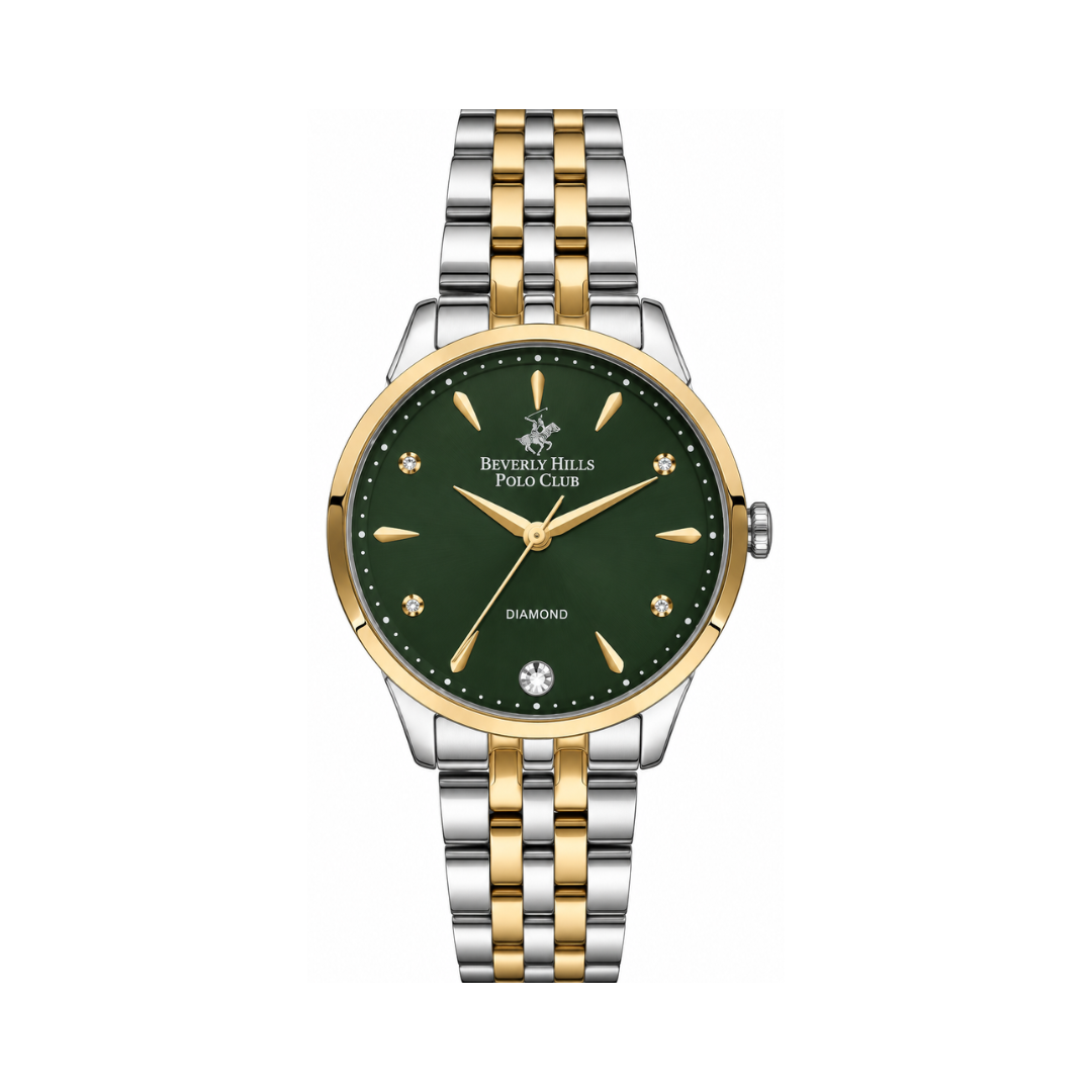 Beverly Hills Polo Club Women's Dark Green Dial Gold Stainless Steel Diamond Watch BP3293X.270