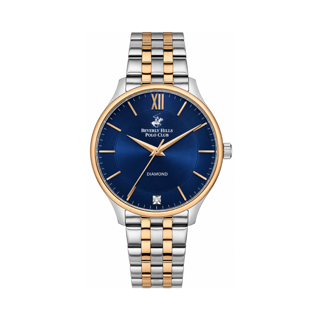 Beverly Hills Polo Club Men's Blue Dial Silver & Rose Gold Stainless Steel Watch BP3307X.590