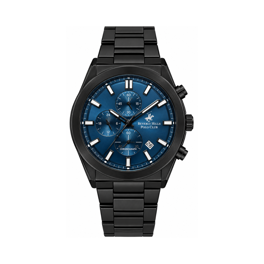 Beverly Hills Polo Club Men's Dark Blue Dial Black Stainless Steel Multifunction Watch BP3344X.690