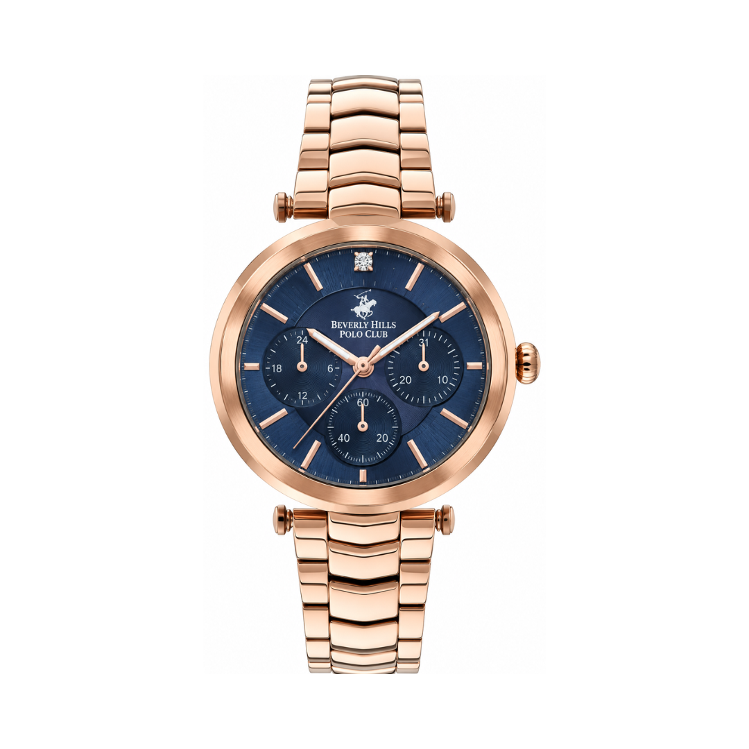 Beverly Hills Polo Club Women's Dark Blue Dial Rose Gold Stainless Steel Multifunction Watch BP3352X.490