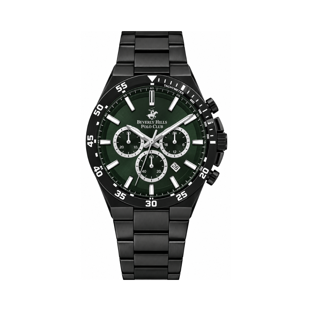 Beverly Hills Polo Club Men's Green Dial Gun Metal Stainless Steel Multifunction Chronograph Watch BP3353X.070