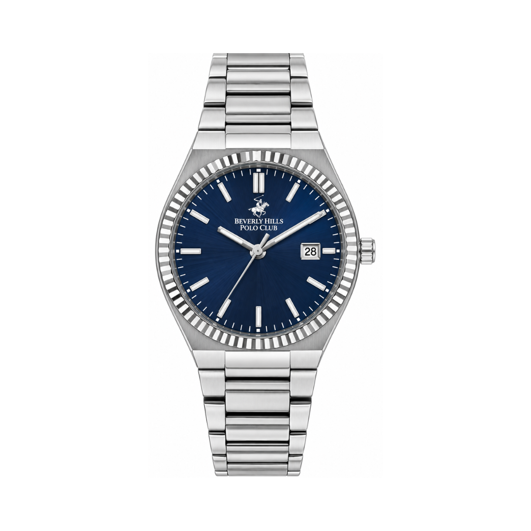 Beverly Hills Polo Club Men's Dark Blue Dial Silver Stainless Steel Date Watch BP3356X.390