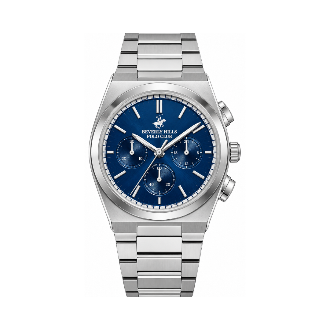 Beverly Hills Polo Club Men's Dark Blue Dial Silver Stainless Steel Multifunction Chronograph Watch BP3381X.390