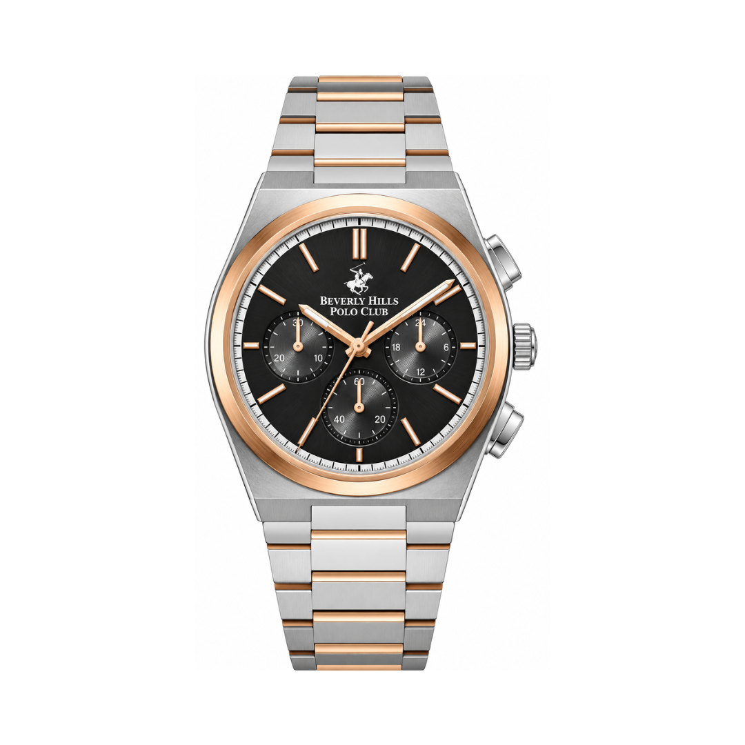 Beverly Hills Polo Club Men's Black Dial Two-Tone Stainless Steel Date Watch BP3381X.550