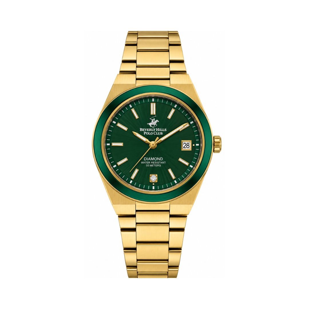 Beverly Hills Polo Club Women's Green Dial Gold Stainless Steel Diamond Watch BP3562C.170