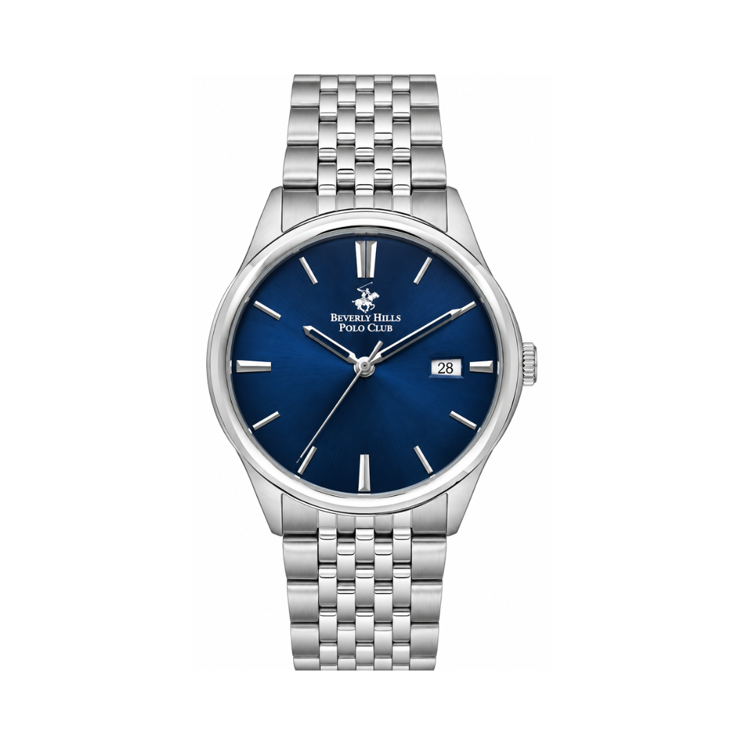 Beverly Hills Polo Club Men's Dark Blue Dial Silver Stainless Steel Date Watch BP3579X.390