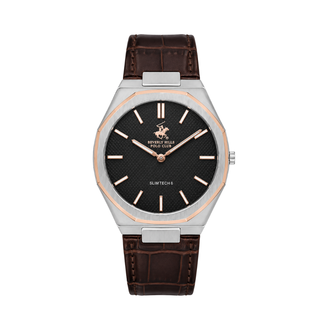 Beverly Hills Polo Club Men's Grey Dial Brown Leather Strap Watch BP3607X.564