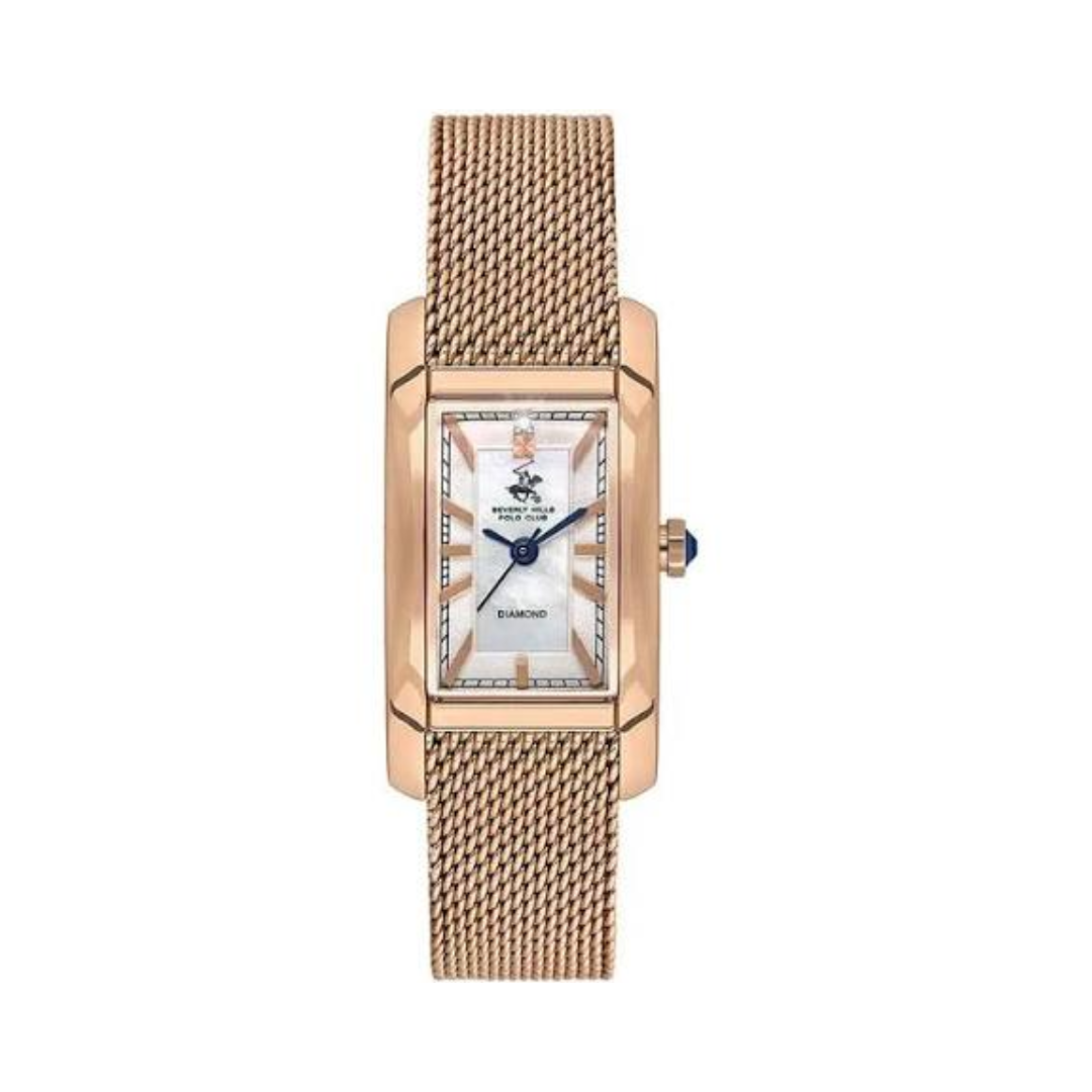 Beverly Hills Polo Club Women's White MOP Dial Rose Gold Mesh Watch BP3614C.420