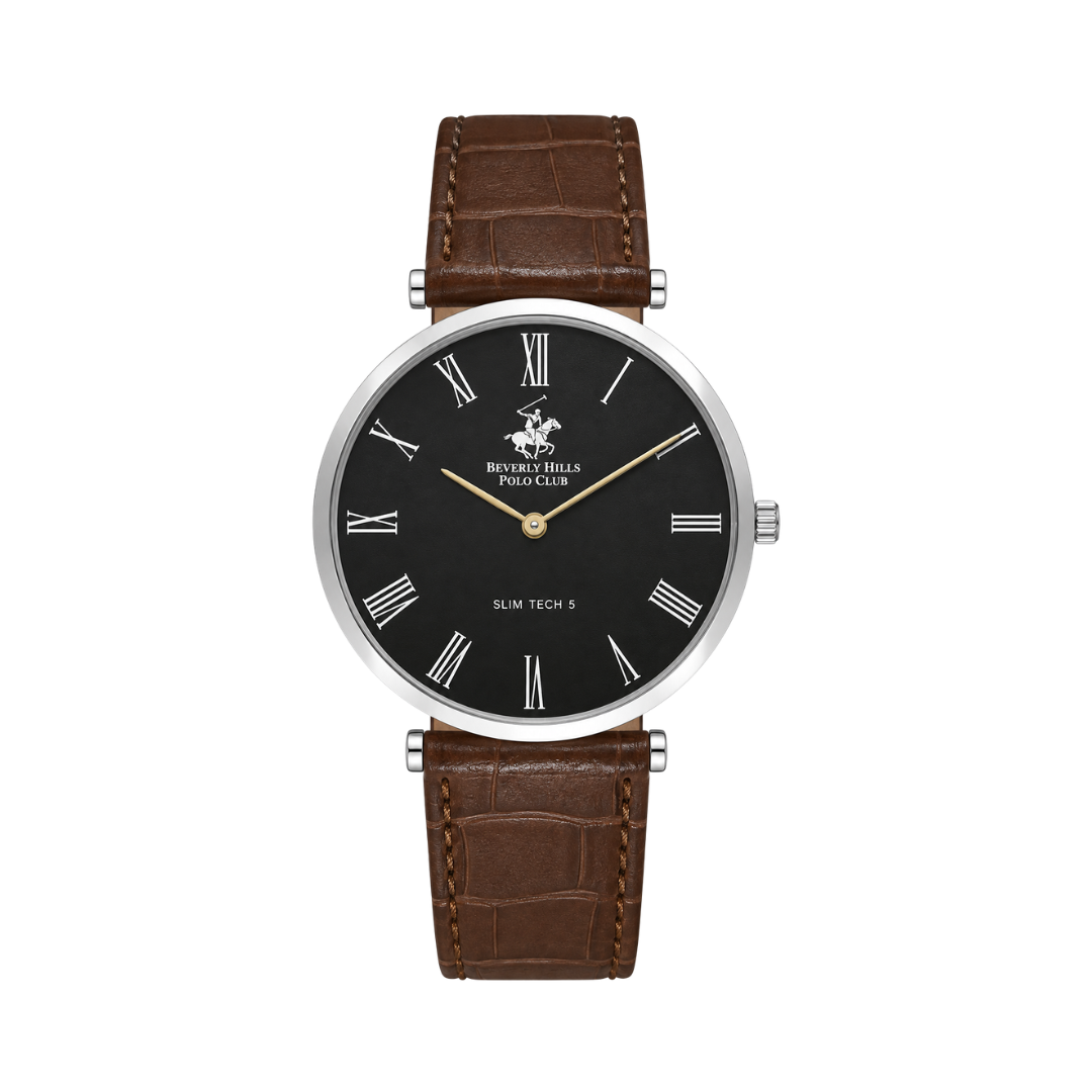 Beverly Hills Polo Club Men's Black Dial Brown Leather Strap Watch BP3615X.362