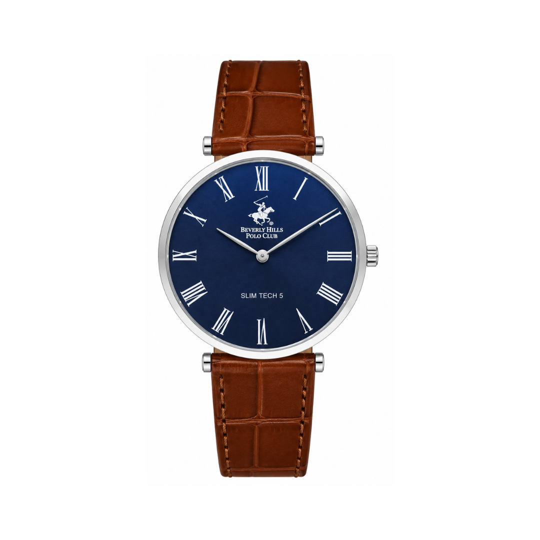 Beverly Hills Polo Club Men's Dark Blue Dial Brown Leather Strap Watch BP3615X.394
