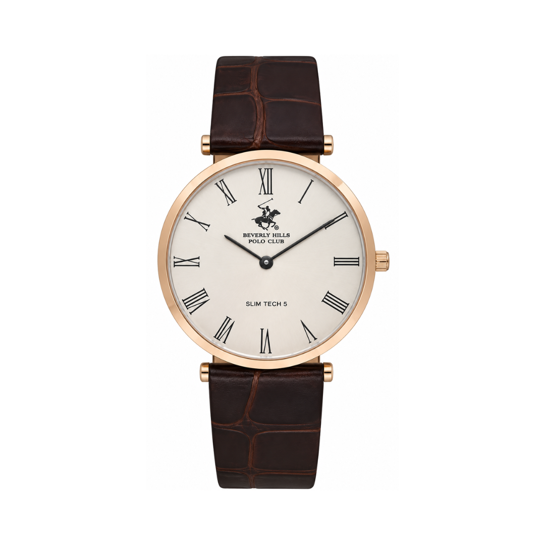 Beverly Hills Polo Club Men's Light Brown Dial Rose Gold Leather Strap Watch BP3615X.432