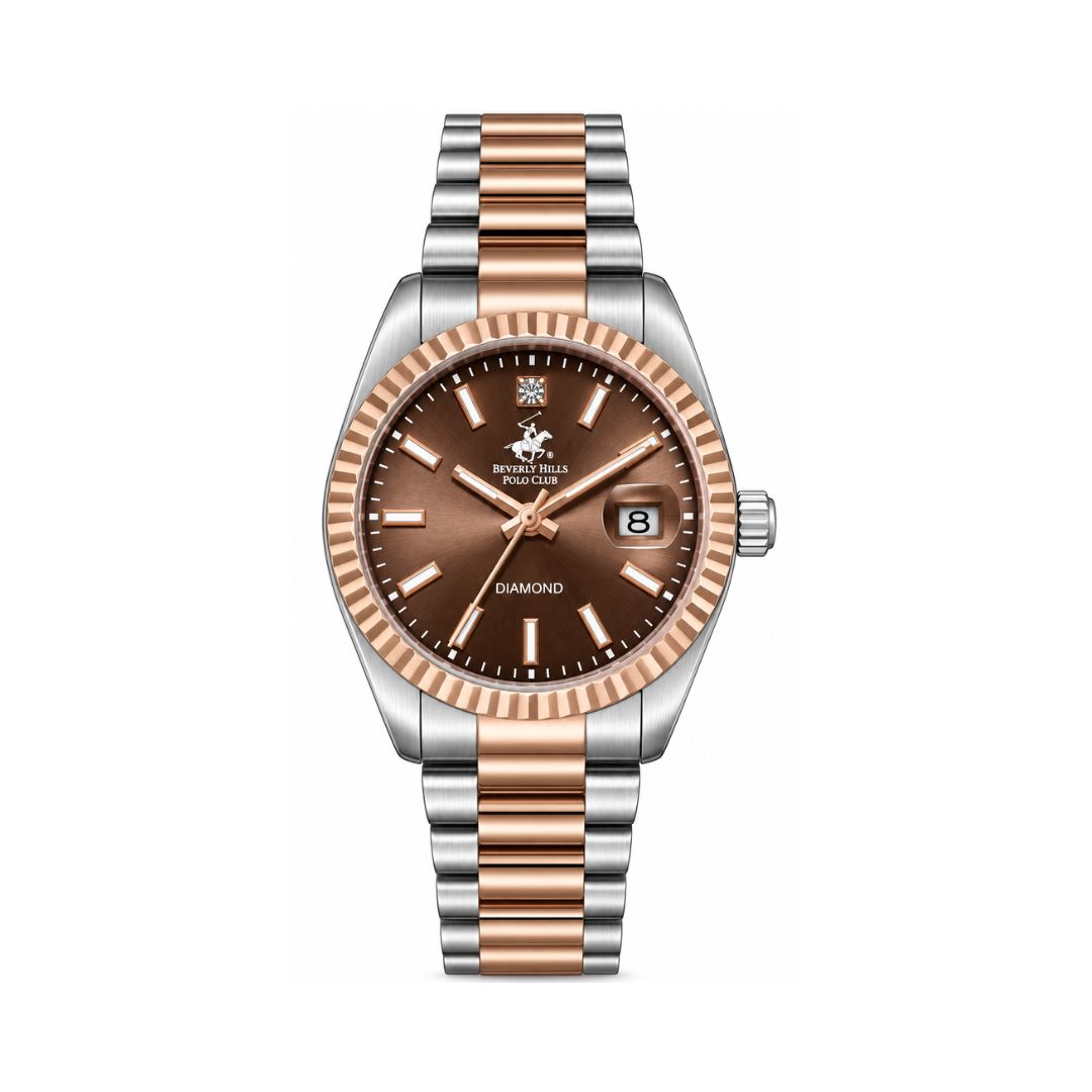Beverly Hills Polo Club Women's Dark Brown Dial Two-Tone Stainless Steel Diamond Watch BP3650X.540