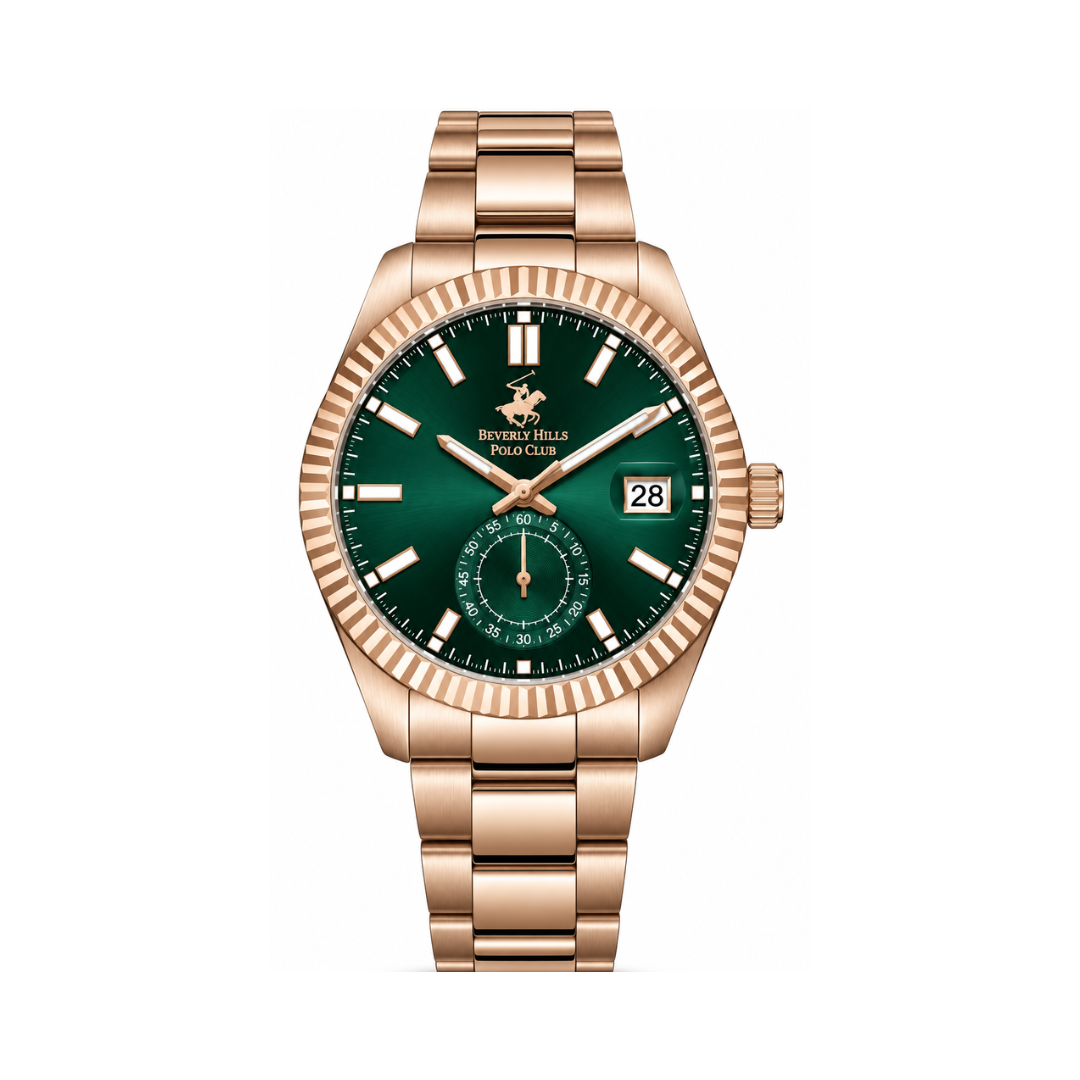 Beverly Hills Polo Club Men's Green Dial Rose Gold Stainless Steel Watch BP3652X.470