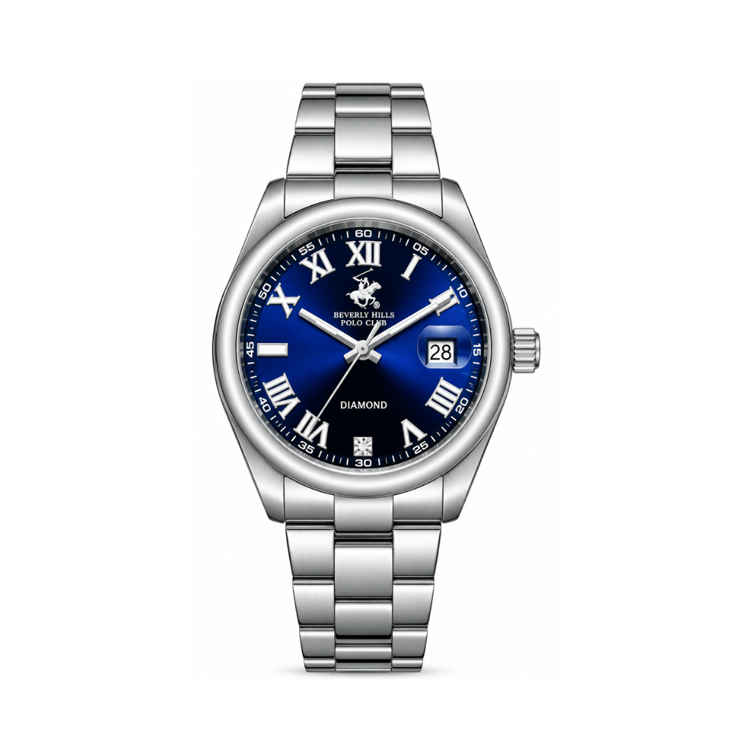 Beverly Hills Polo Club Men's Dark Blue Dial Silver Stainless Steel Date Watch BP3664X.370