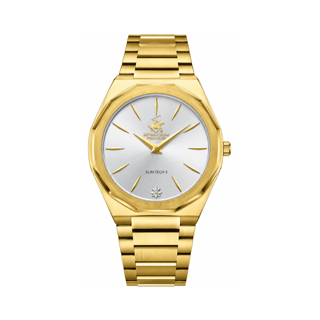 Beverly Hills Polo Club Men's Silver Dial Gold Stainless Steel Diamond Watch BP3667X.130
