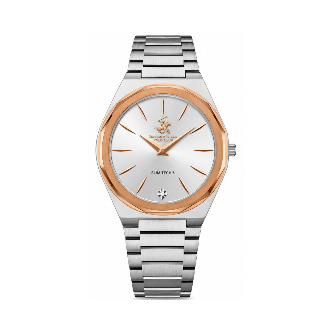 Beverly Hills Polo Club Men's Silver Dial Silver & Rose Gold Stainless Steel Diamond Watch BP3667X.330