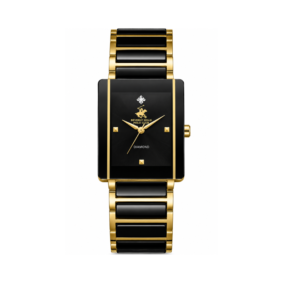 Beverly Hills Polo Club Men's Black Dial Gold & Black Ceramic Stainless Steel Diamond Watch BP3699C.251