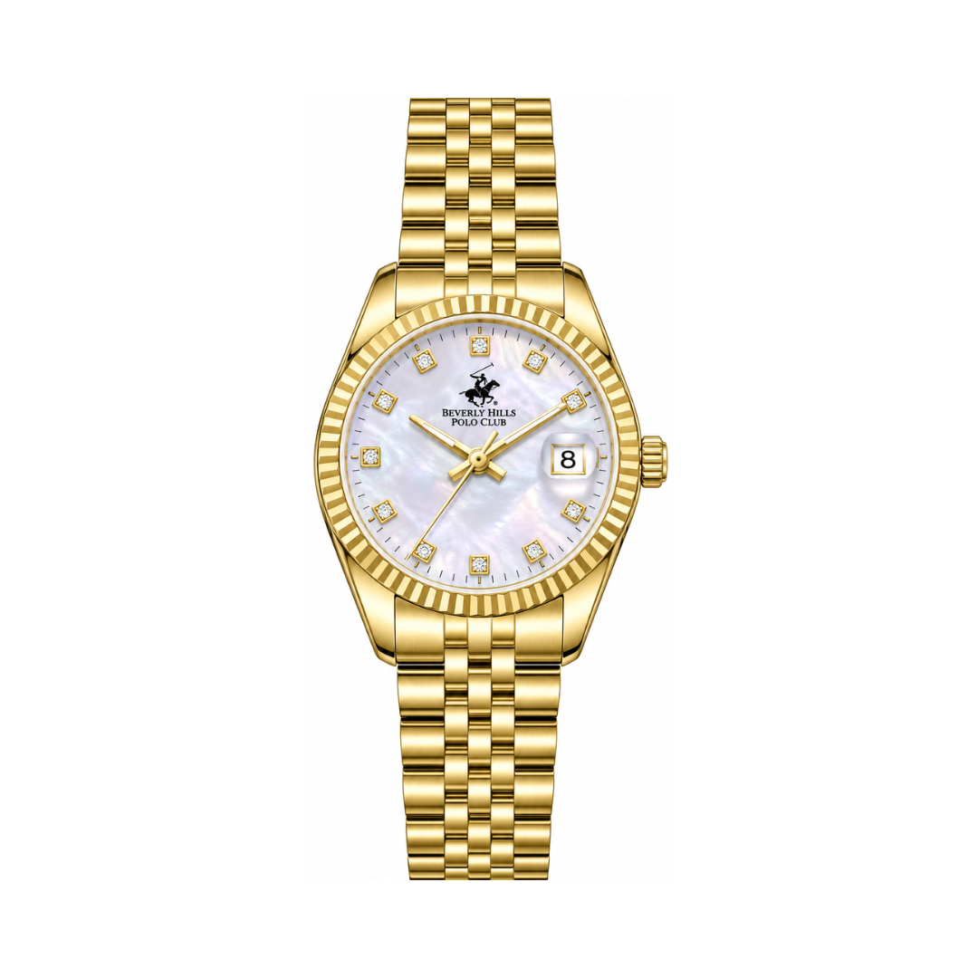 Beverly Hills Polo Club Women's Pearl Dial Gold Stainless Steel Date Watch BP3707X.120
