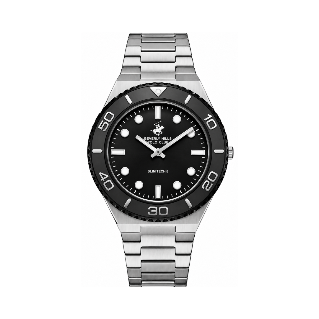 Beverly Hills Polo Club Men's Black Dial Silver Stainless Steel Quartz Watch BP3714X.350