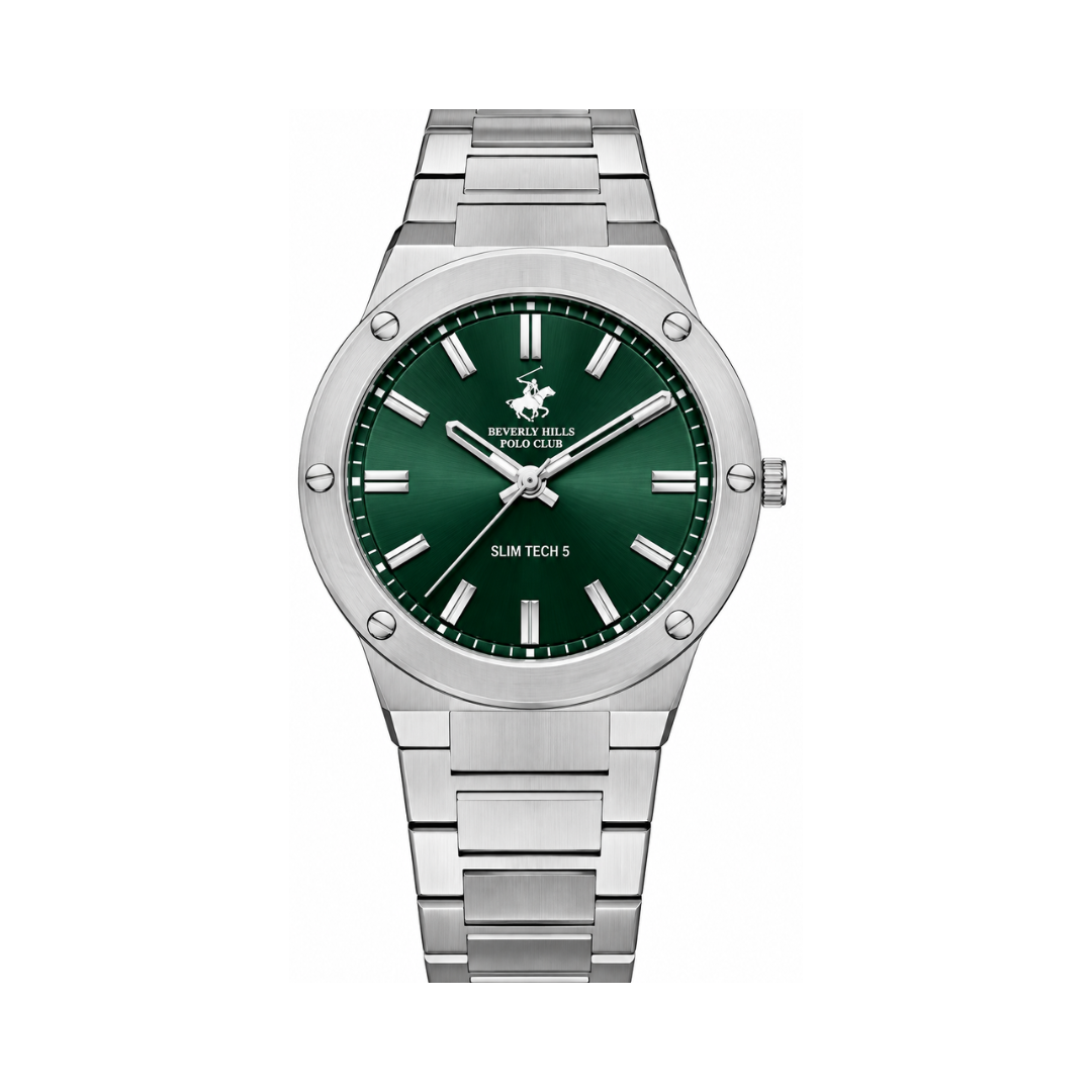 Beverly Hills Polo Club Men's Green Dial Silver Stainless Steel Quartz Watch BP3717X.370