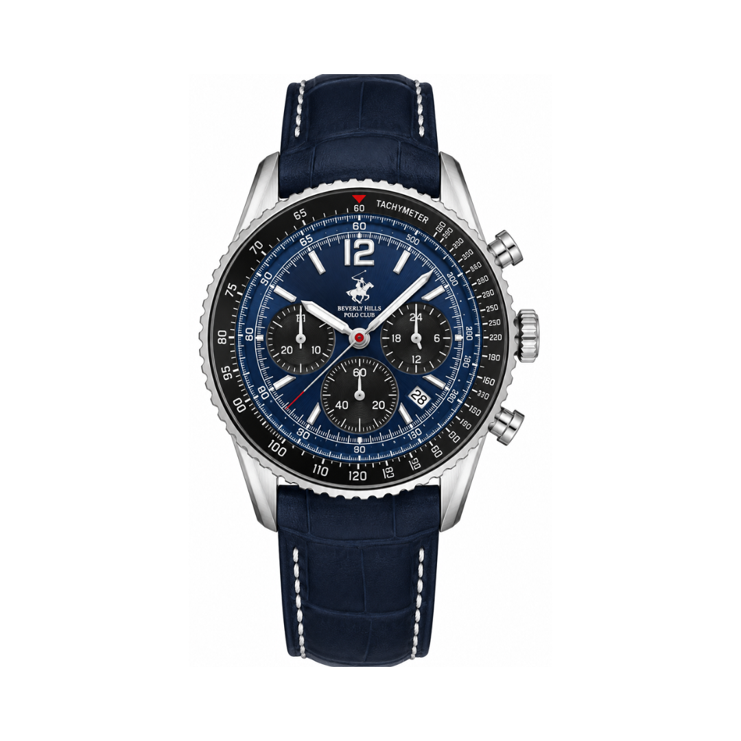 Beverly Hills Polo Club Men's Dark Blue Dial Navy Leather Multifunction Chronograph Watch BP3723X.399