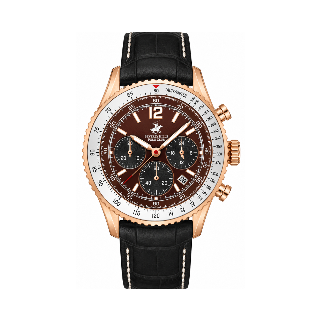 Beverly Hills Polo Club Men's Black Dial Black Leather Multifunction Chronograph Watch BP3723X.442