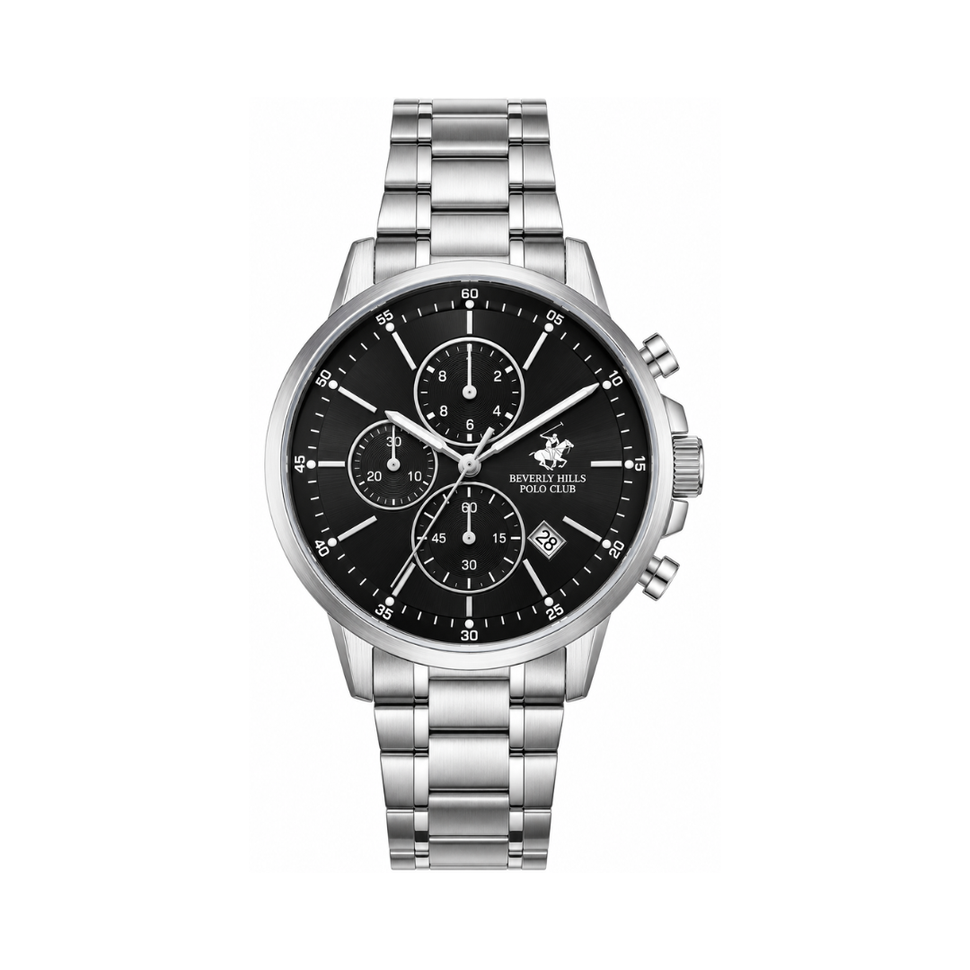 Beverly Hills Polo Club Men's Black Dial Silver Stainless Steel Multifunction Quartz Watch BP3727X.350