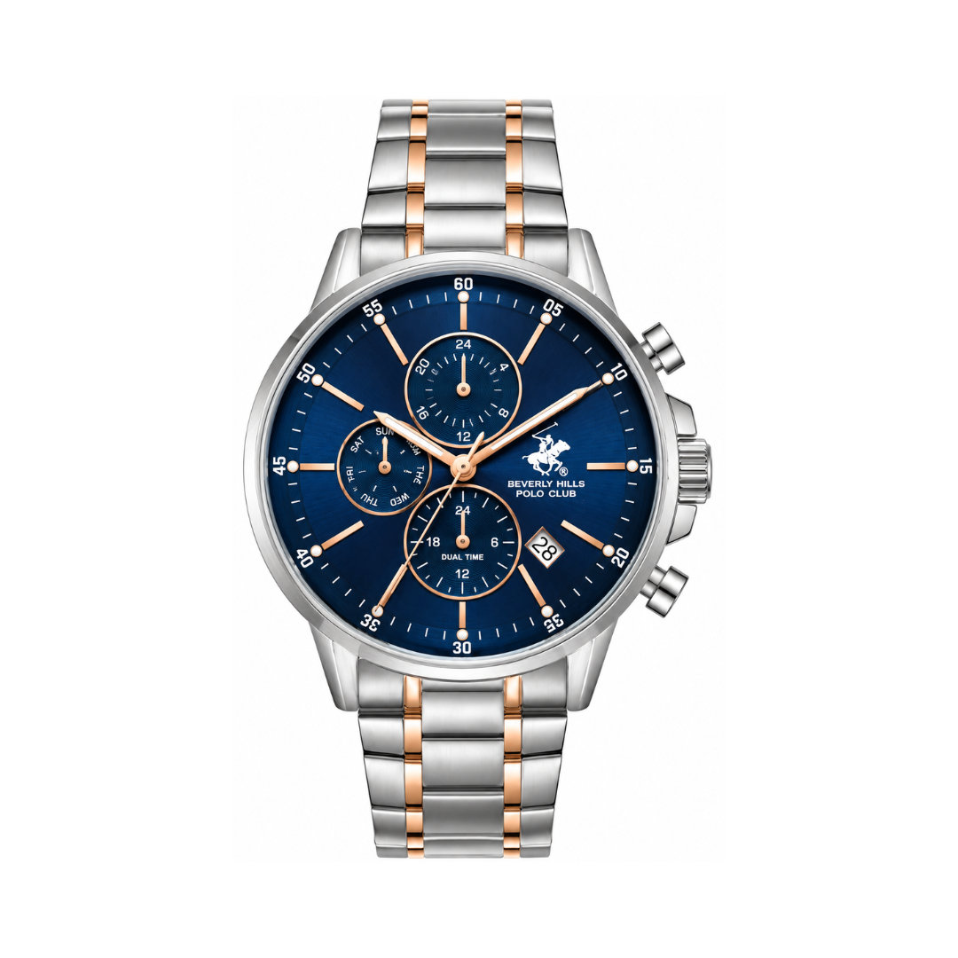 Beverly Hills Polo Club Men's Navy Blue Dial Silver Stainless Steel Multifunction Quartz Watch BP3727X.590