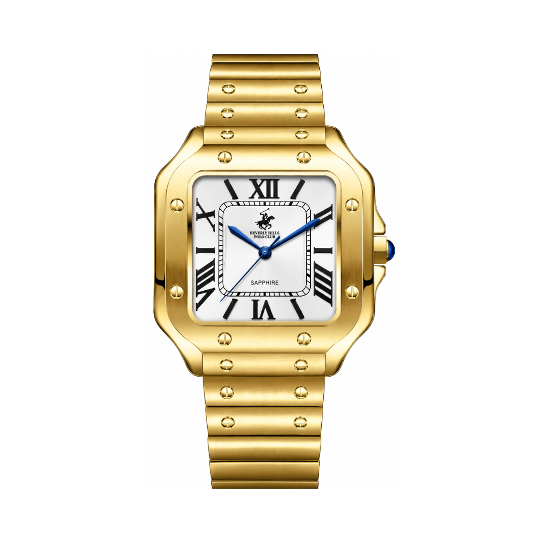 Beverly Hills Polo Club Men's Silver Roman Numeral Dial Gold Stainless Steel Quartz Watch BP3729X.130