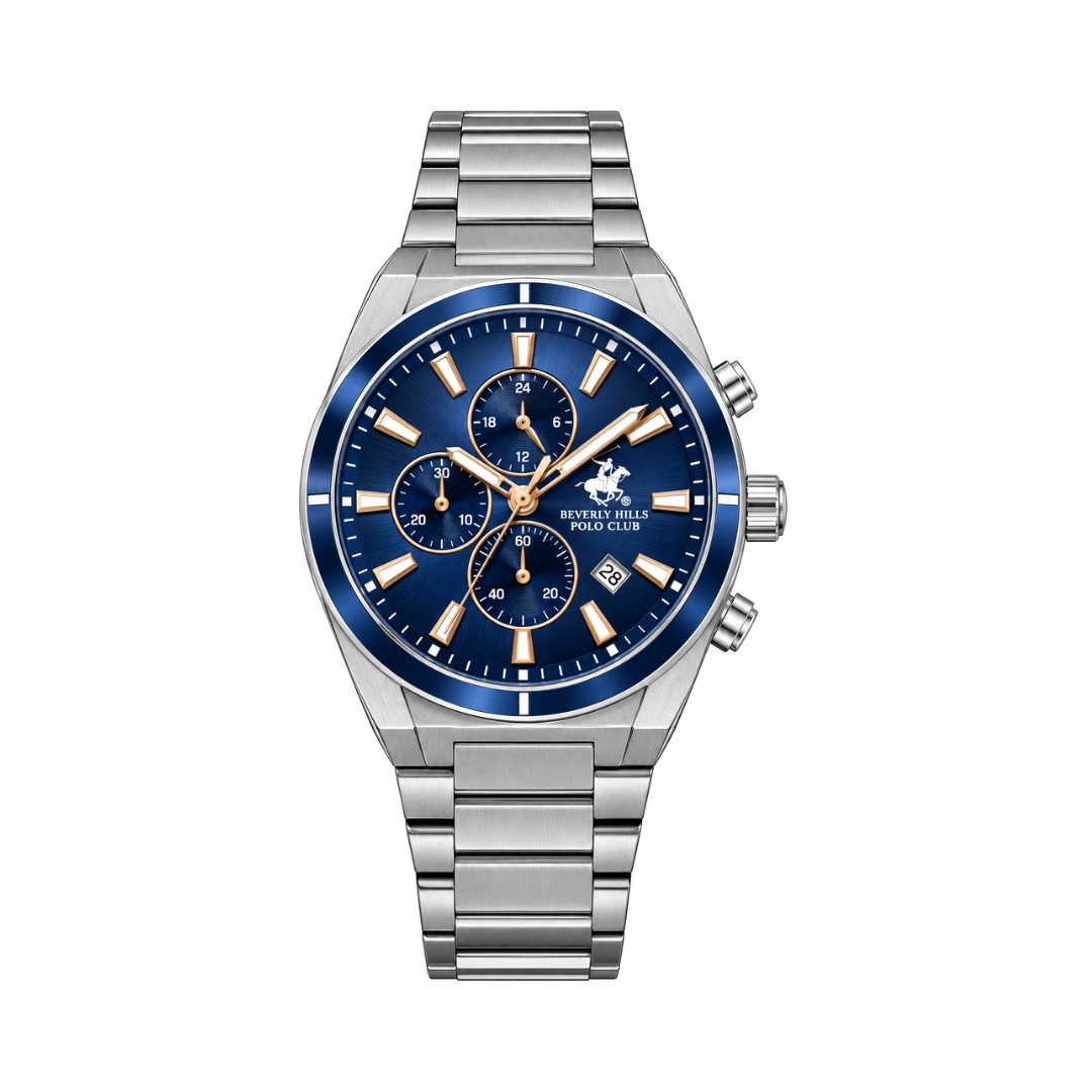 Beverly Hills Polo Club Men's Dark Blue Dial Silver Stainless Steel Multifunction Quartz Watch BP3733X.390