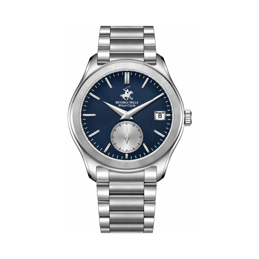 Beverly Hills Polo Club Men's Blue Dial Silver Stainless Steel Quartz Watch BP3772X.390